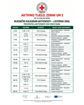 Slika: Aktivno tijelo, zdrav um 3 – kalendar aktivnosti za listopad
