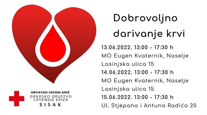 Slika: Akcije dobrovoljnog darivanja krvi u mjesecu lipnju 2022