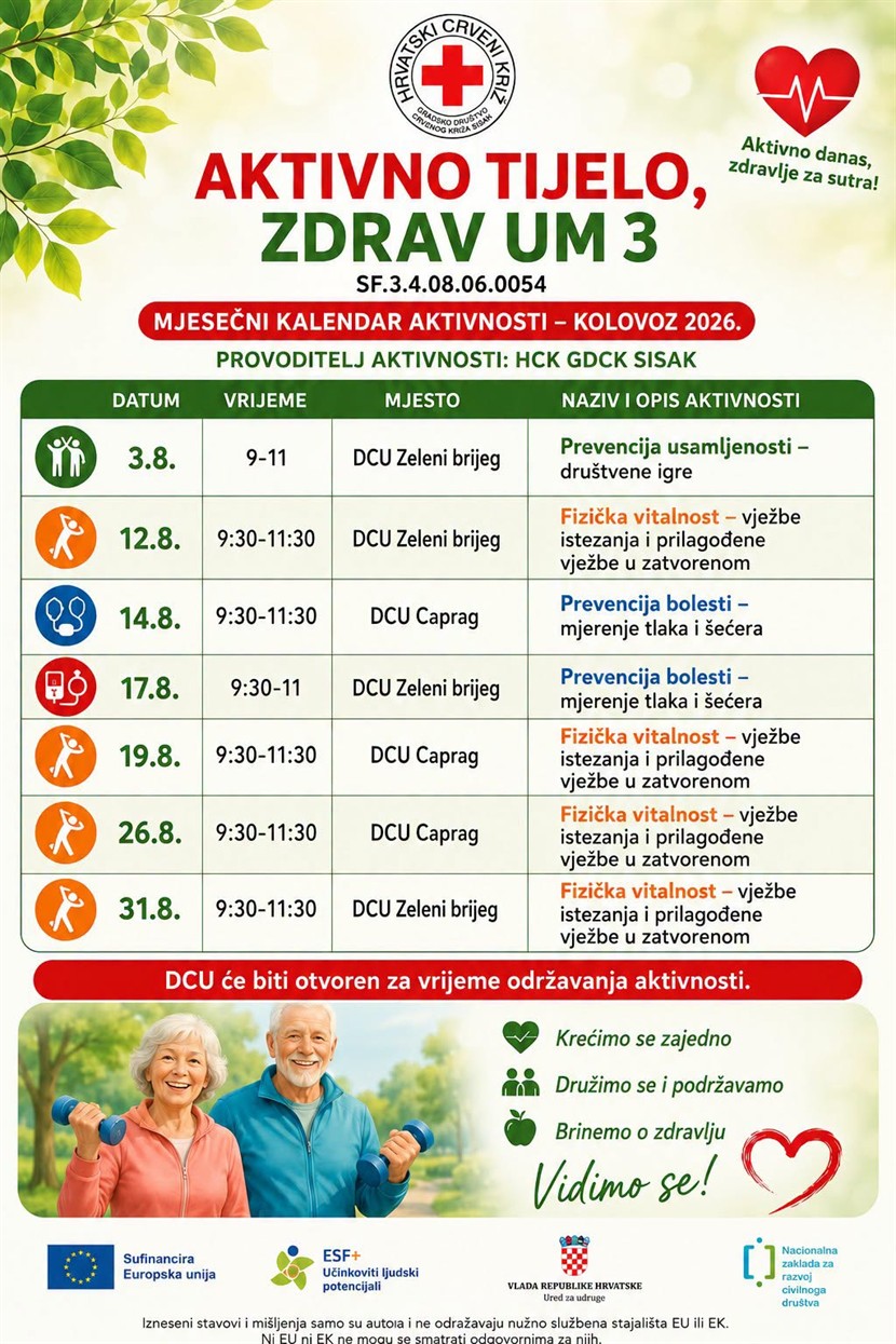 Slika: Aktivno tijelo, zdrav um 3 – aktivnosti tijekom kolovoza u Sisku