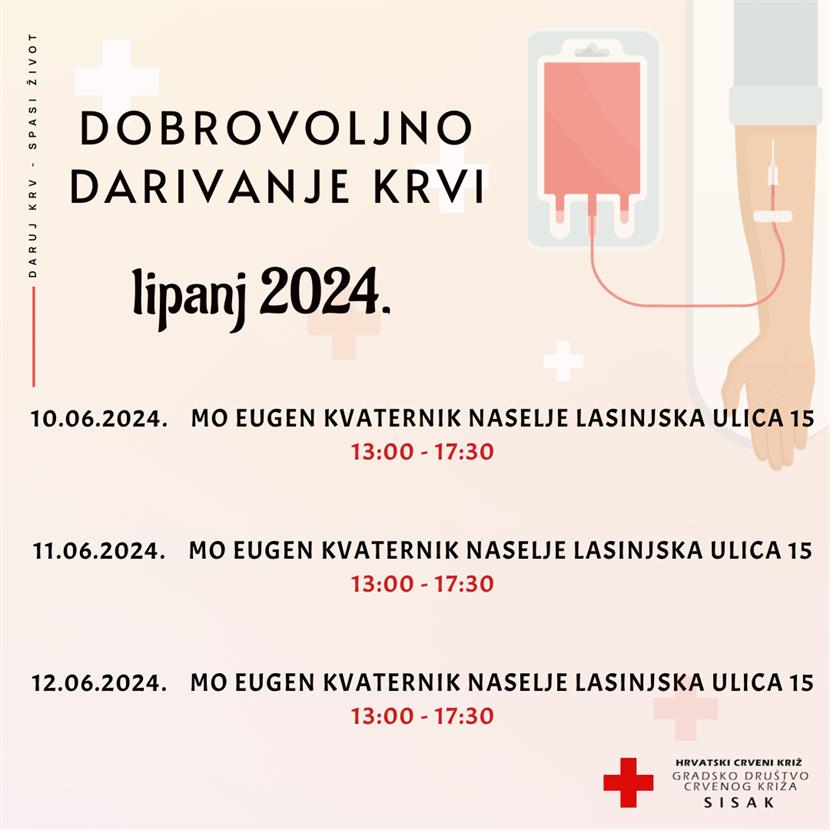Slika: Akcije dobrovoljnog darivanja krvi u mjesecu lipnju 2024.